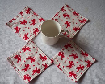 Cupid's Arrow Valentine's Day coasters, mugrugs