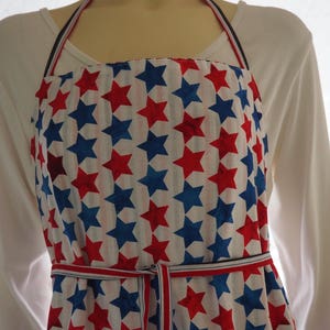 Red, white and blue apron, apron with pockets, handmade, adult size