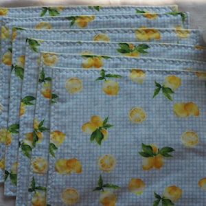 Blue and yellow gingham lemon placemats, handmade, set of 6