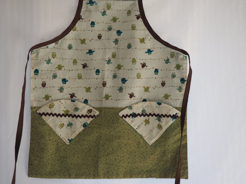 handmade Owl child/'s apron toddler apron owl apron