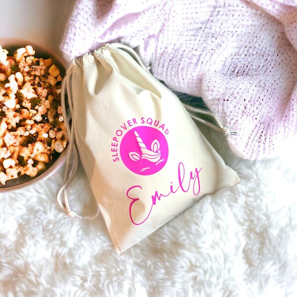 Sleepover Party Bag - planning a themed slumber party sleepover with the squad? These drawstring bags make for perfect party favours.