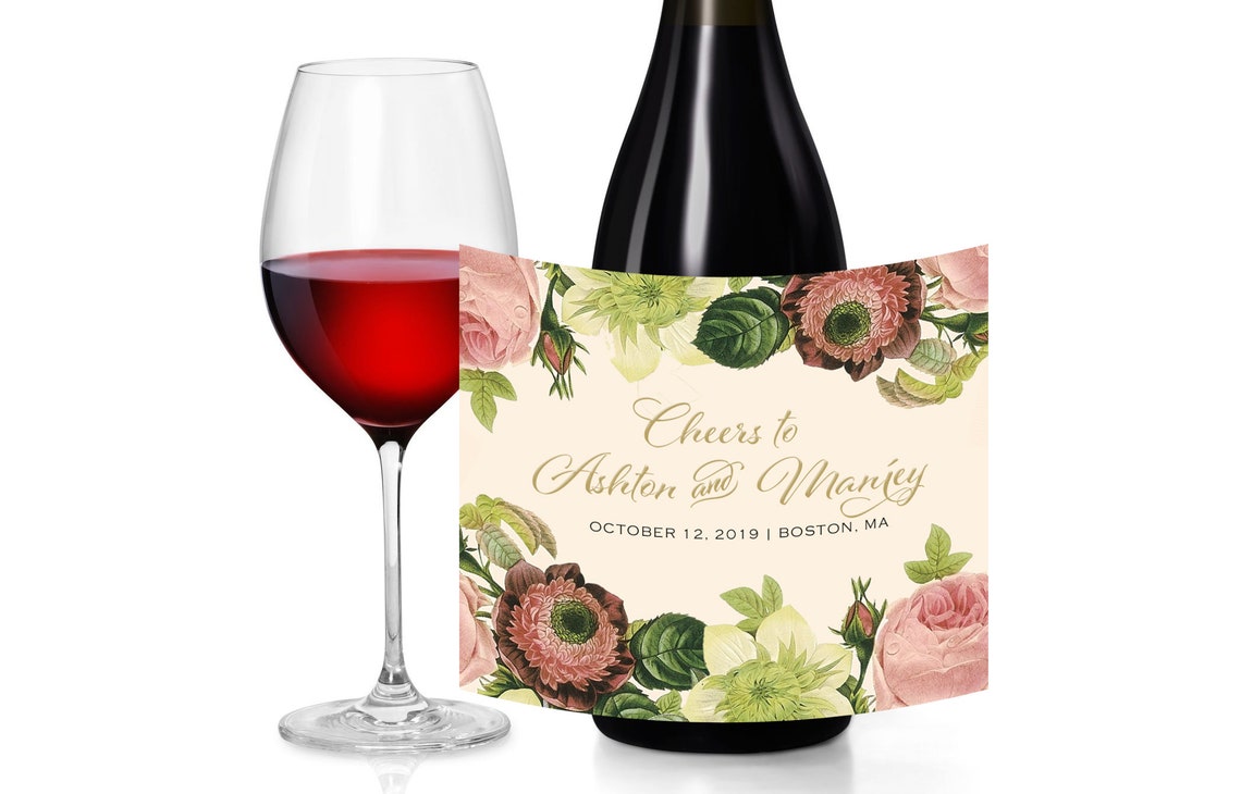 20 Pink roses Wine Bottle Label Champagne label custom Etsy