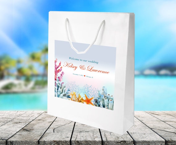 10 Bright Ocean Coral Welcome Bags Beach Destination Etsy