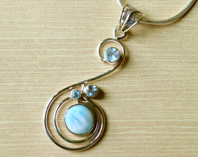 Gem Treasures 18x13mm Larimar & London Blue Topaz Pendant w/ Chain main image 1