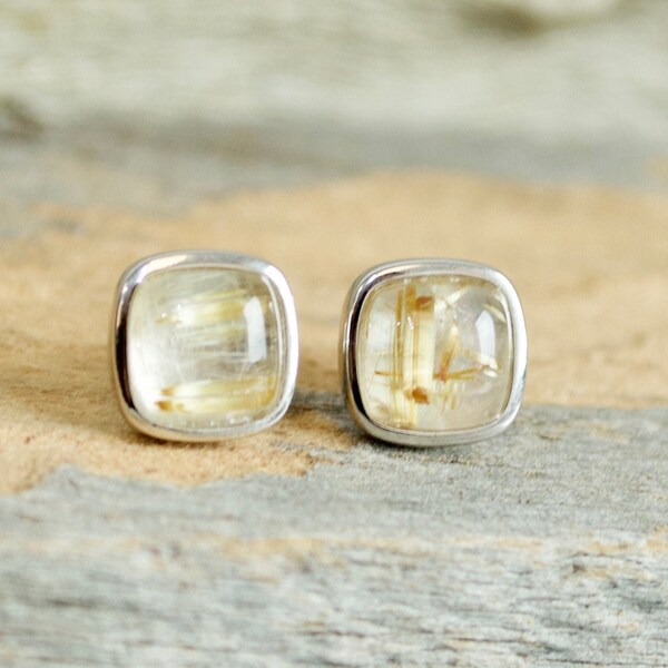 Angel Hair Rutilated Quartz Stud Earrings // Rutilated Quartz Jewelry // Sterling Silver // Village Silversmith