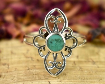 Simplistic Miniature Shield Turquoise Ring // Turquoise Jewelry // Stackable Rings // Sterling Silver // Village Silversmith