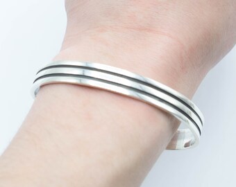 Medium Thick Black Striped Cuff Bracelet // Sterling Silver Bangle // Sterling Silver // Cuff Bracelet // Village Silversmith