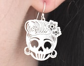 Vintage Sugar Skull Dangle Earrings Sterling Silver Earrings Sterling Silver Village Silversmith