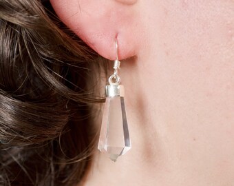 Clear Quartz Polygon Teardrop Dangle Earrings // Quartz Jewelry // Metaphysical Jewelry // Sterling Silver // Village Silversmith