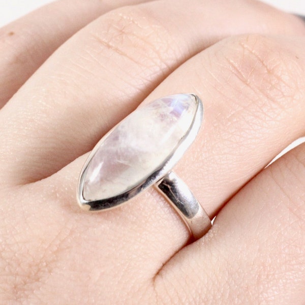 Mesmerizing Marquise Moonstone Ring // Moonstone Jewelry // Sterling Silver // Village Silversmith