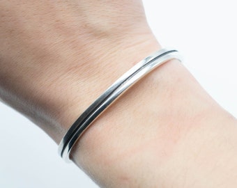 Thin Black Striped Cuff Bracelet // Sterling Silver Bangle // Sterling Silver // Cuff Bracelet // Village Silversmith