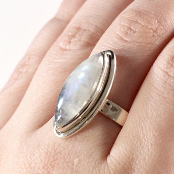 Waning Stone Shield Moonstone Ring // Moonstone Jewelry // Sterling Silver // Village Silversmith