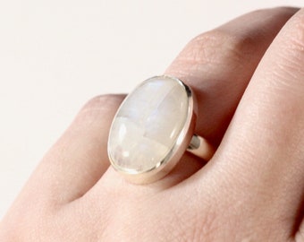 Moonstone Orb Ring // Rainbow Moonstone Jewelry // Sterling Silver // Village Silversmith