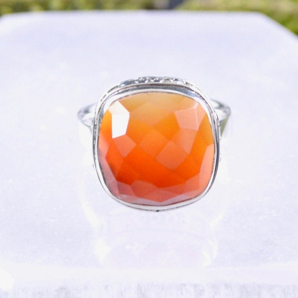 Ombre Orange Faceted Carnelian Ring // Carnelian Jewelry // Sterling Silver // Village Silversmith