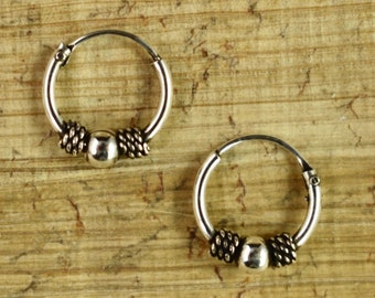 Beaded 10mm Hoop Earrings // Stackable Hoop Earrings // Sterling Silver Earrings // Sterling Silver // Village Silversmith