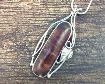 Elegant Leaf Purple Fluorite Pendant // Fluorite Jewelry // Sterling Silver // Village Silversmith