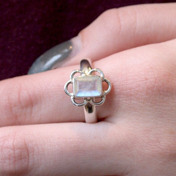Simple Flower Rainbow Moonstone Ring Moonstone Jewelry Etsy