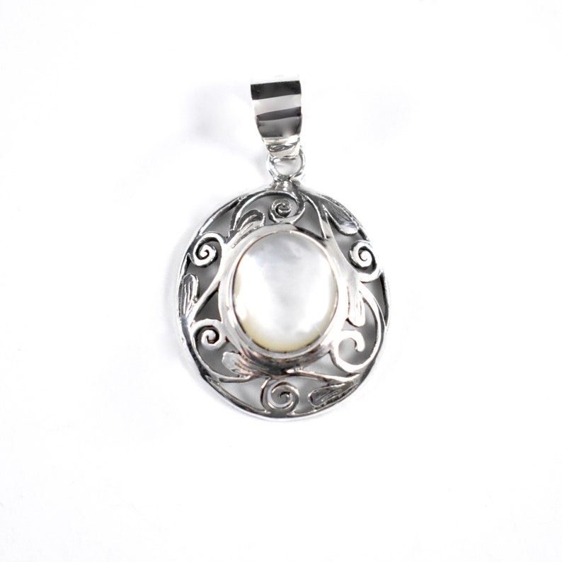Wreath Mother of Pearl Pendant  Pearl Jewelry  Sterling Silver  Village Silversmith