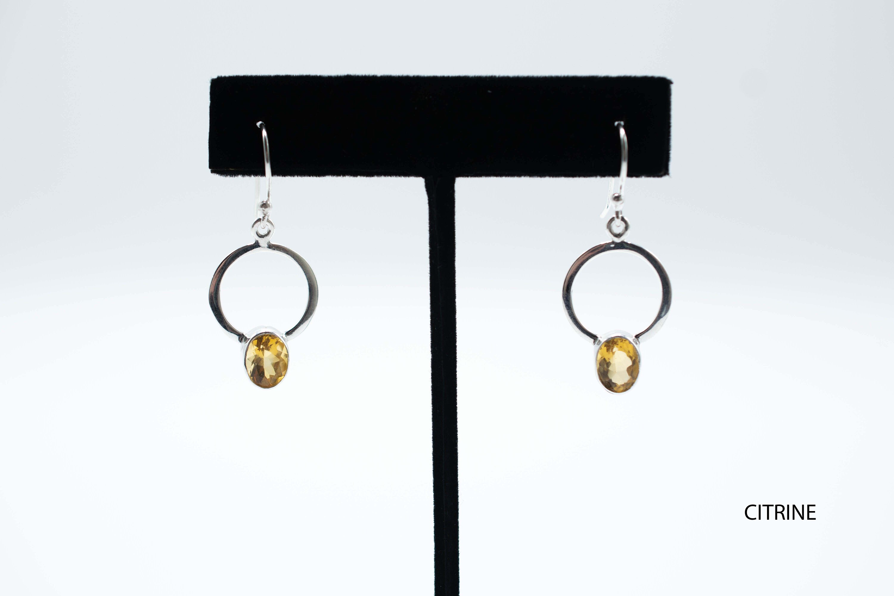 Circular Faceted  Drop Dangles// Stone Jewelry // Sterling Silver // Village Silversmith
