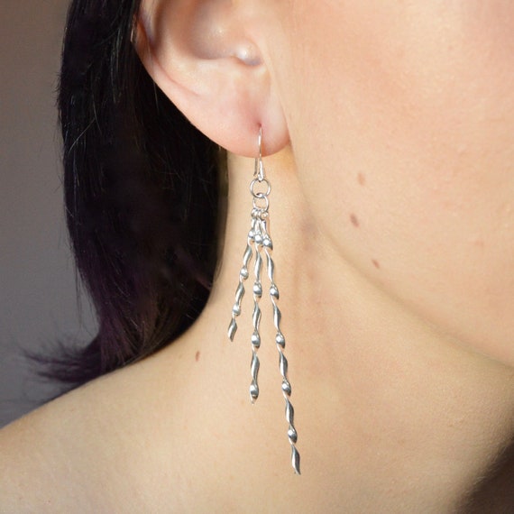 Twisted Silver Strands Earrings // Whimsical Jewelry // Geometric