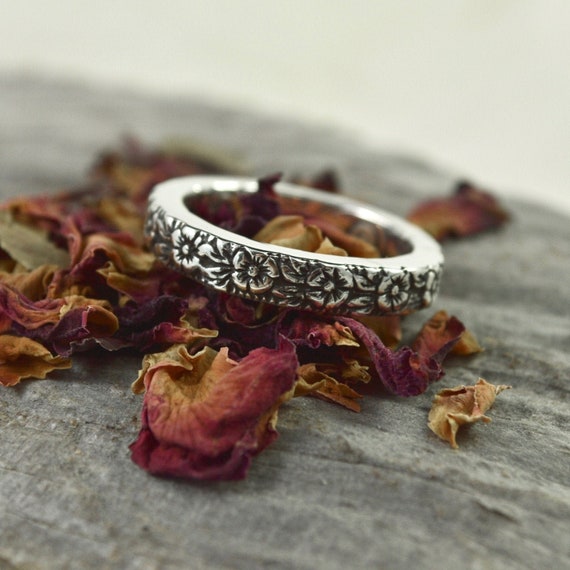 Doubled Designed Floral Band Ring Sterling Silver Ring Statement Ring Sterling Silver Village Silversmith Etsy