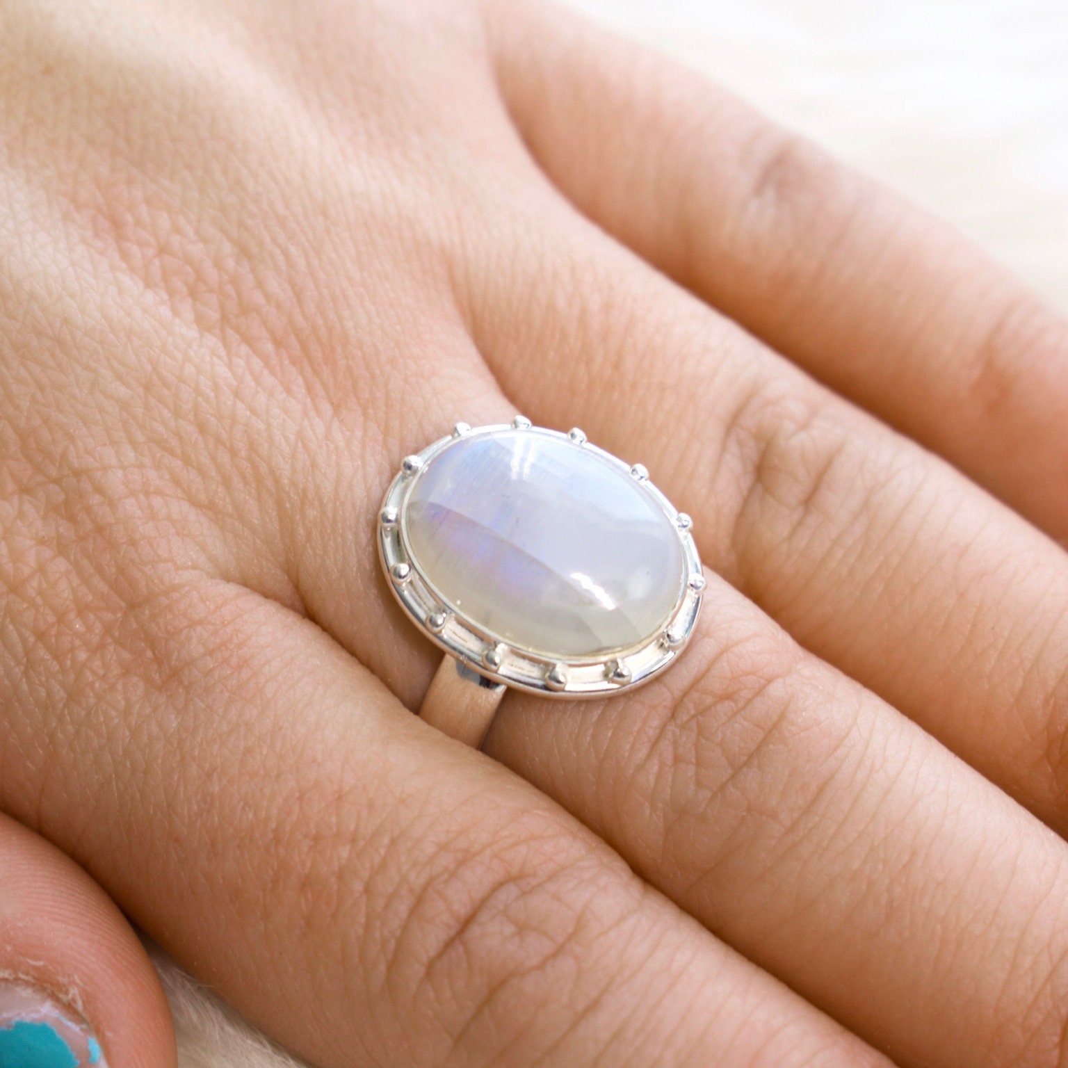 Rainbow Moonstone Gemstone 925 Sterling Silver Handmade Ring All Size AB-45