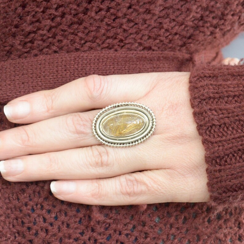 Wired Rutilated Quartz Ring Rutilated Quartz Jewelry Sterling Silver Village Silversmith