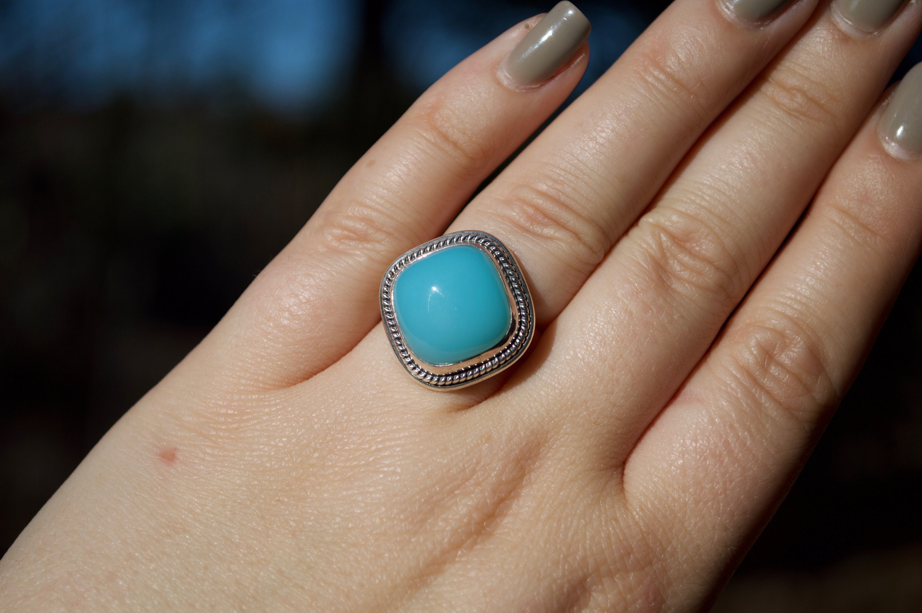 Bright Blue Chalcedony Ring // Chalcedony Jewelry // Sterling - Etsy Canada