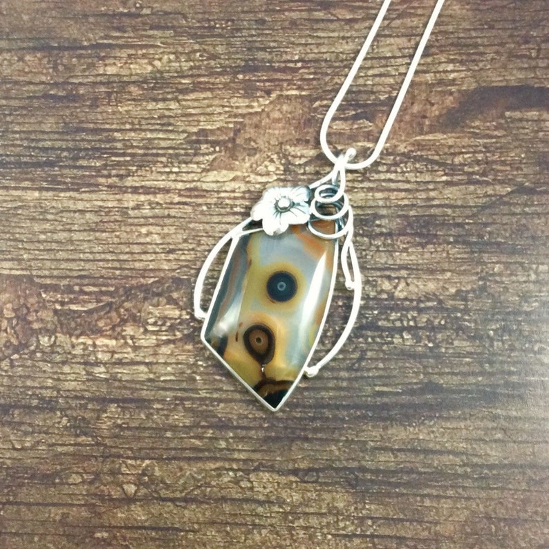 Floral Embellished Eye Agate Pendant // Agate Jewelry // - Etsy