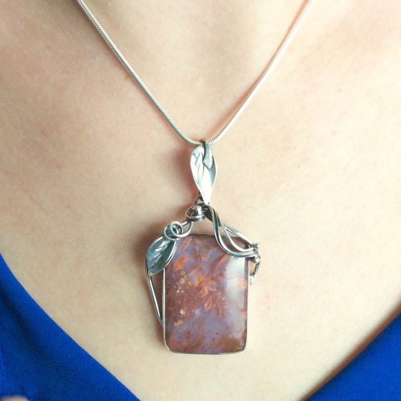 Flower Petals Confetti Jasper Pendant Jasper Jewelry Sterling Silver Village Silversmith