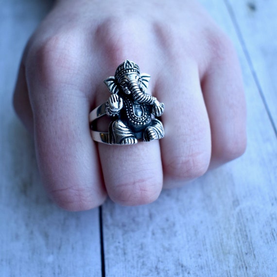 Embellished Silver Ganesh Ring Sterling Silver Ring Statement Ring Sterling Silver Village Silversmith