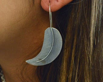 Bold Feather Silver Earrings // Sterling Silver Earrings // Sterling Silver // Bohemian Jewelry // Village Silversmith
