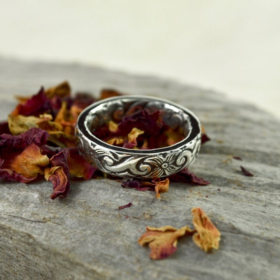 Flower Wave Band Ring Sterling Silver Ring Statement Ring Sterling Silver Village Silversmith Etsy