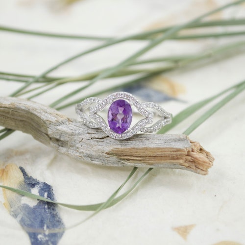 Sparkling Amethyst & Cubic Zirconia Ring // Amethyst Jewelry // Cubic Zirconia Jewelry // Sterling Silver // order Village Silversmith