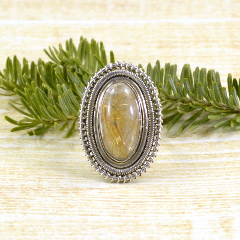 Wired Rutilated Quartz Ring Rutilated Quartz Jewelry Sterling Silver Village Silversmith