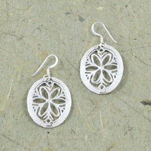 Floral Oval Silver Dangle Earrings // Sterling Silver Earrings // Sterling Silver // Bohemian Jewelry // Village Silversmith
