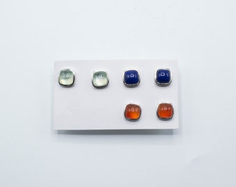 Square Stone Studs // Crystal Jewelry // Sterling Silver // Village Silversmith