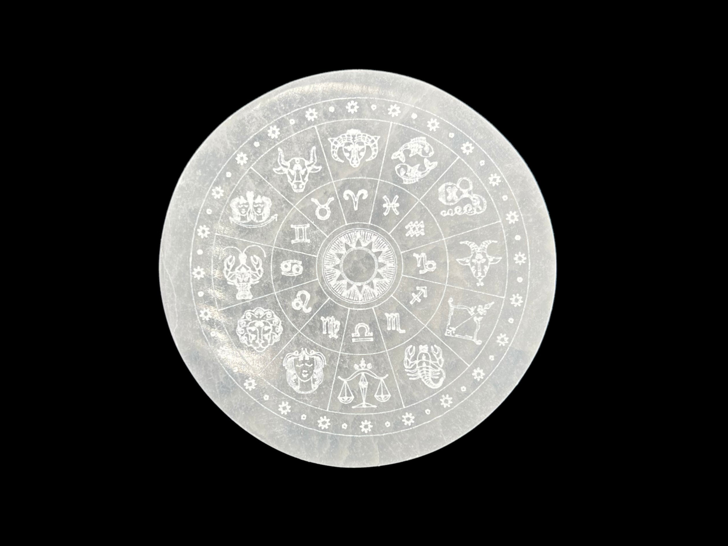Zodiac Selenite Charging Plate //Selenite//Stone Charging Plates//Selenite Charging Plate//Crystal Zodiac//Zodiac Plate//Village Silversmith