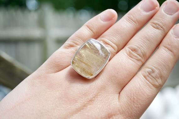 Thin Needle Golden Rutilated Quartz Ring Rutilated Quartz