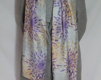 Purple, Blue, Yellow, Starburst, Silk/Modal Fabric, FeFiFo, Long and Slim Scarf, Digital Textiles