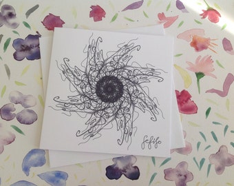 Jellyfish, Asymmetrical Star, Hand Drawn, FeFiFo, Illustration, Digitally Printed, Any Occasion, Card Blank inside, Black & White