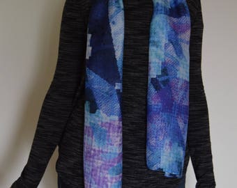 Textureal Fragments, Purples and Blues, Silk/Modal Fabric, FeFiFo, Long and Slim, Textile, Scarf,