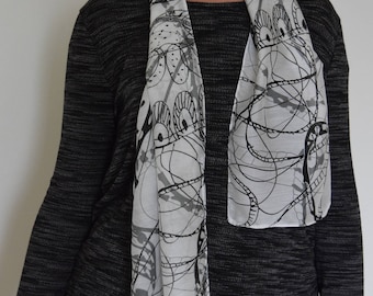 Black, Grey and White, Jellyfish, Illustration, Silk/Moda, Fabric, FeFiFo, Long and Slim Scarf, Textile