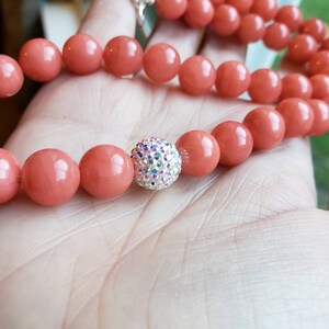 Coral Shell Beads and Swarovski Crystal Sterling Silver Necklace - Etsy