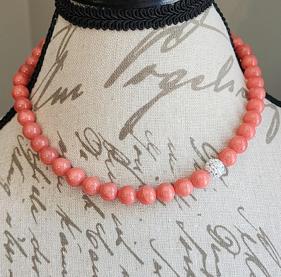 Coral Shell Beads and Swarovski Crystal Sterling Silver Necklace - Etsy