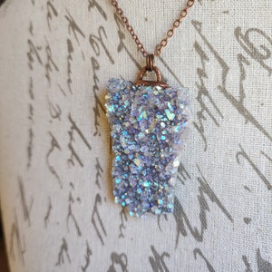 Morgana, Aura Amethyst Drusy Slab and Copper Electroformed Necklace