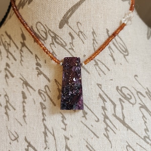 Grape Jelly, Purple Fluorite Drusy, Orange Garnet, Herkimer Diamond SS Necklace