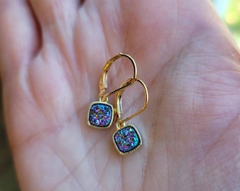 Josie, Titanium Drusy Gold Plated Earrings