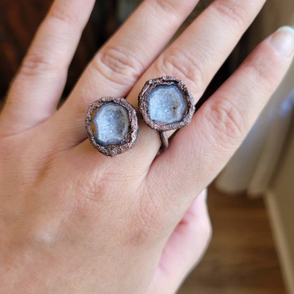 Zara, Tabasco Geode Oxidized Copper Electroformed Bypass Ring