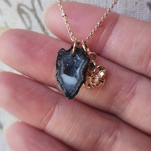 Taliah, Purple Tabasco Geode and Rose Gold Filled Flower Charm with Rose Gold Filled and Sterling Silver Chain